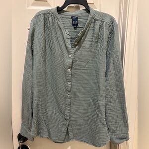 GAP Women's Textured Gauze Sage Green Blouse XXL